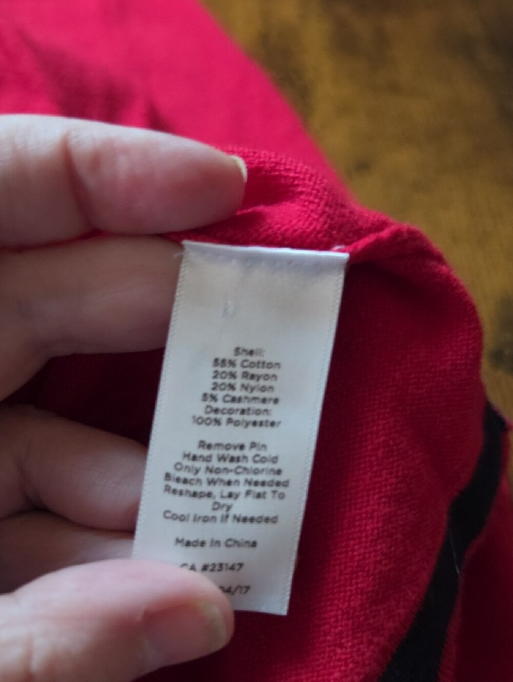TALBOTS | Red Black Trim Pearl Button Cashmere Blend Cardigan Sweater | 2X - Picture 4 of 9